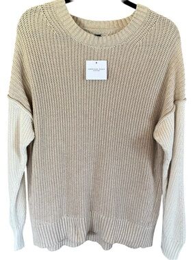 American Eagle Outfitters Beige and Cream Knit Sweater Oversized